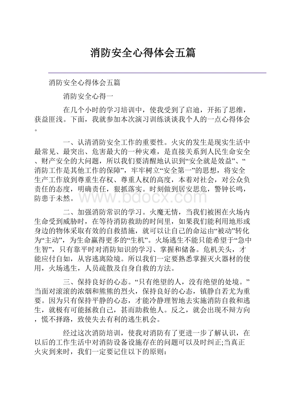 消防安全心得体会五篇.docx_第1页