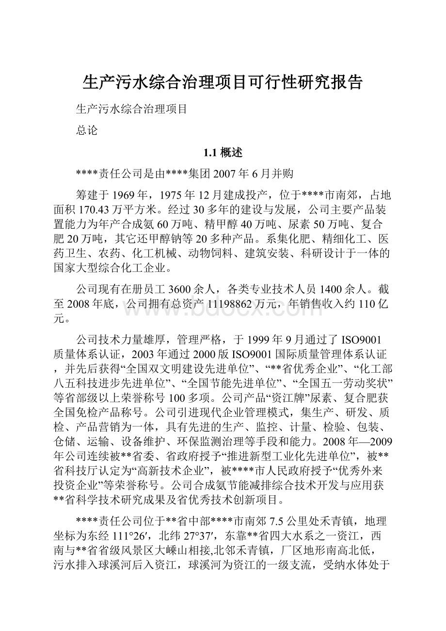 生产污水综合治理项目可行性研究报告.docx