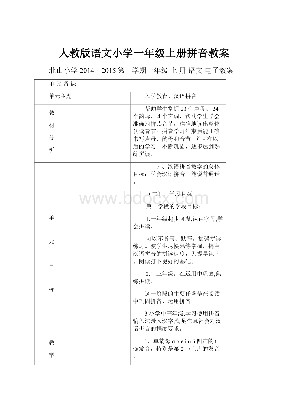 人教版语文小学一年级上册拼音教案.docx