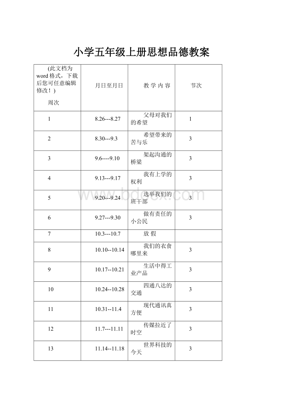 小学五年级上册思想品德教案.docx