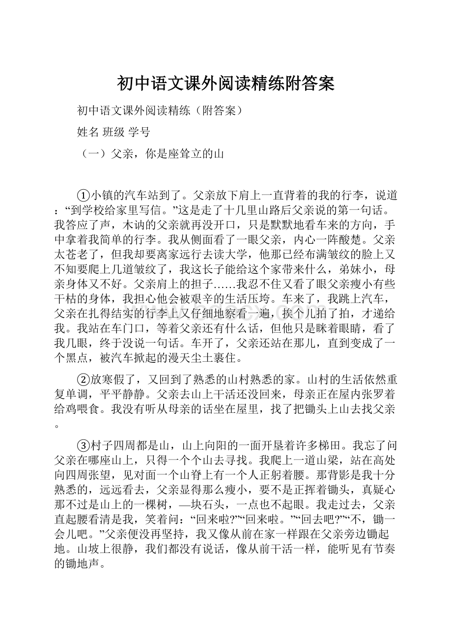 初中语文课外阅读精练附答案.docx