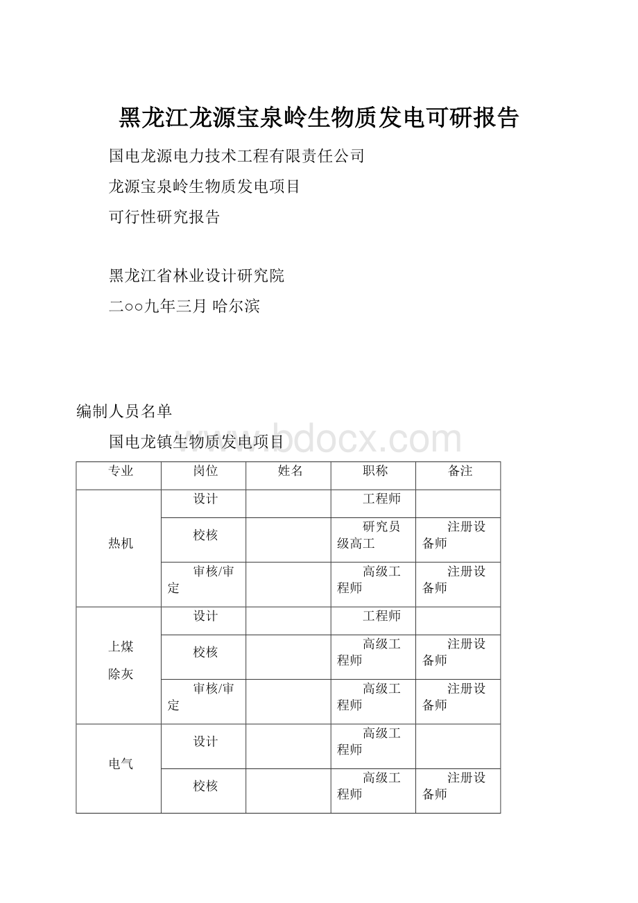 黑龙江龙源宝泉岭生物质发电可研报告.docx_第1页