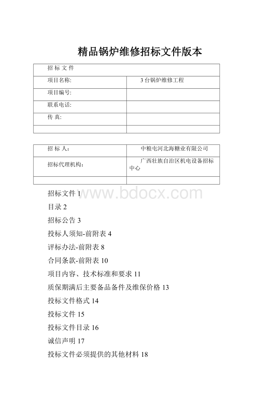 精品锅炉维修招标文件版本.docx_第1页