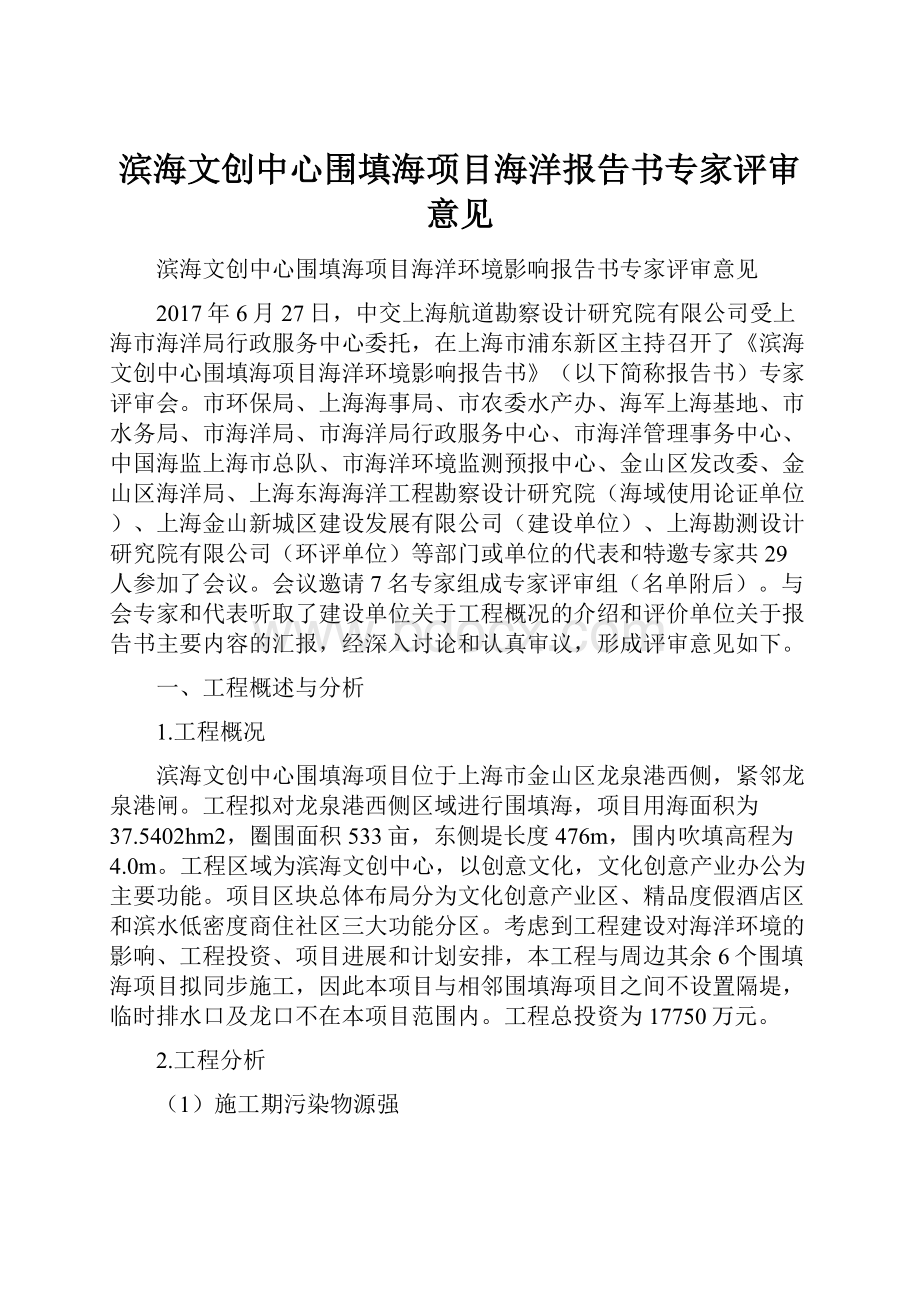 滨海文创中心围填海项目海洋报告书专家评审意见.docx