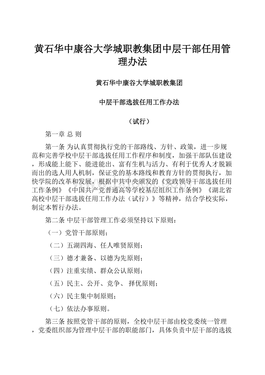 黄石华中康谷大学城职教集团中层干部任用管理办法.docx