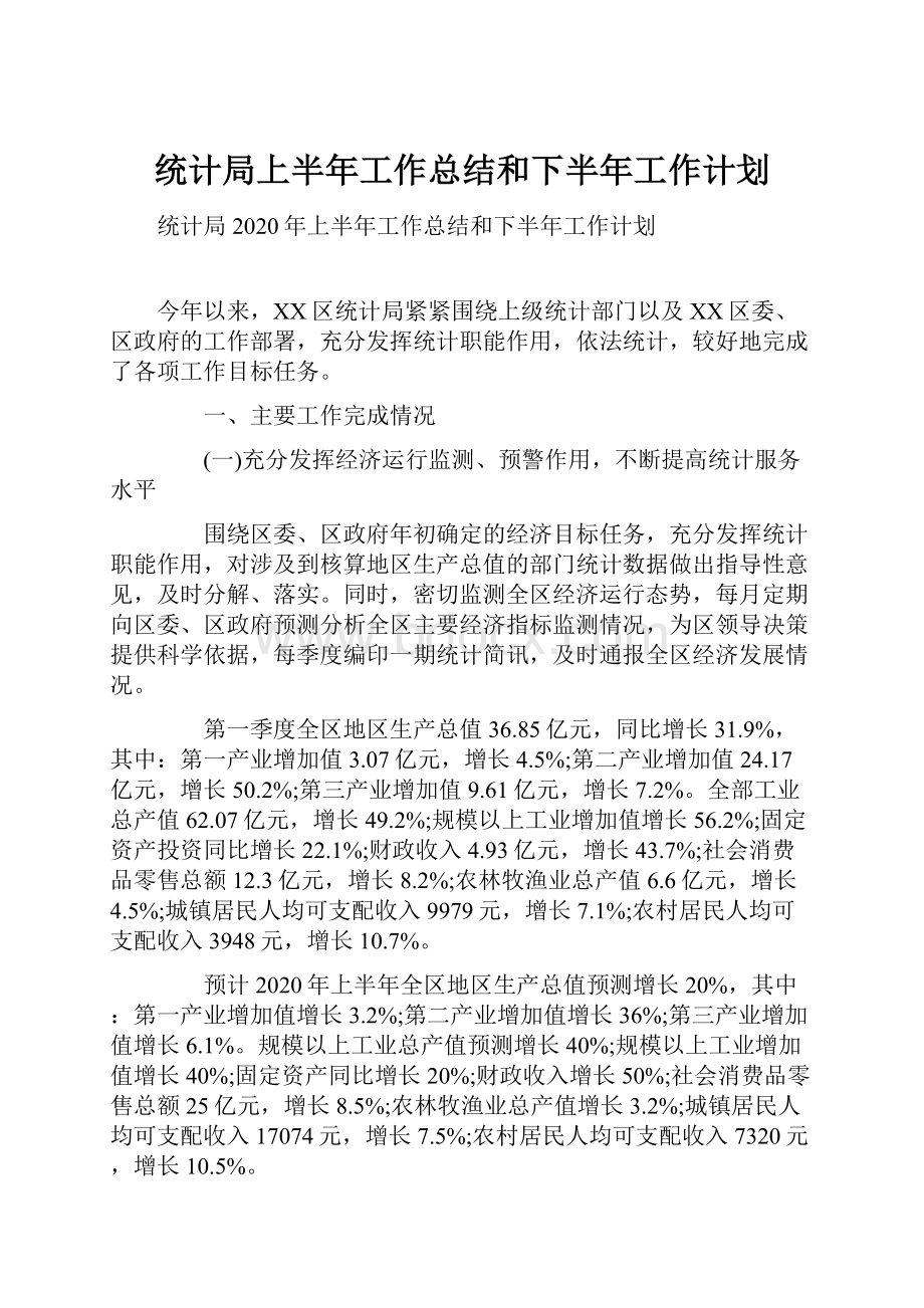 统计局上半年工作总结和下半年工作计划.docx