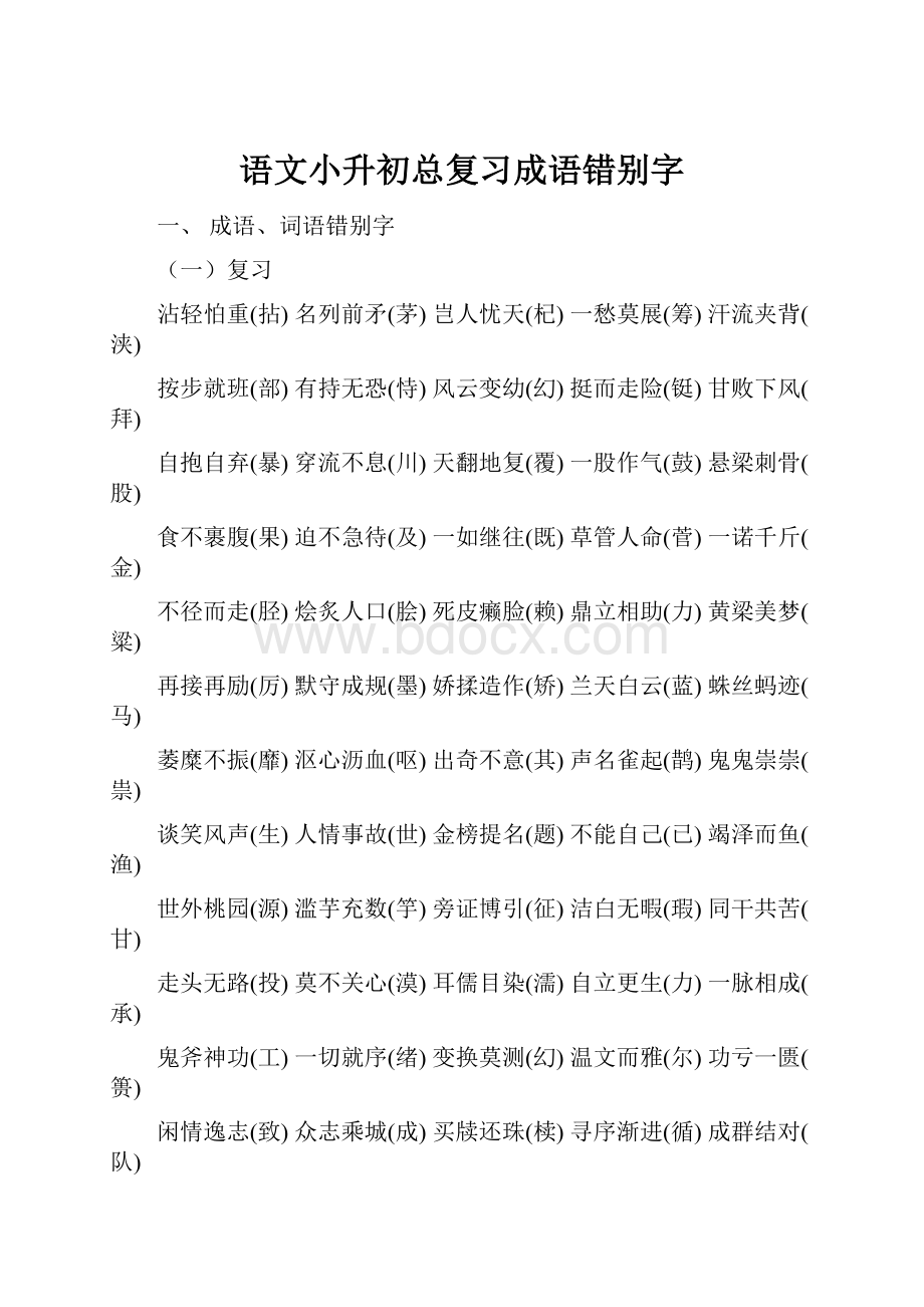 语文小升初总复习成语错别字.docx_第1页