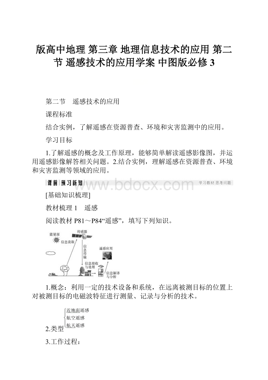 版高中地理 第三章 地理信息技术的应用 第二节 遥感技术的应用学案 中图版必修3.docx_第1页