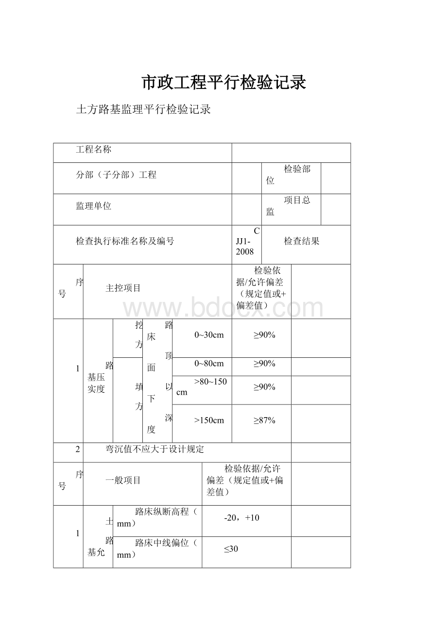 市政工程平行检验记录.docx_第1页