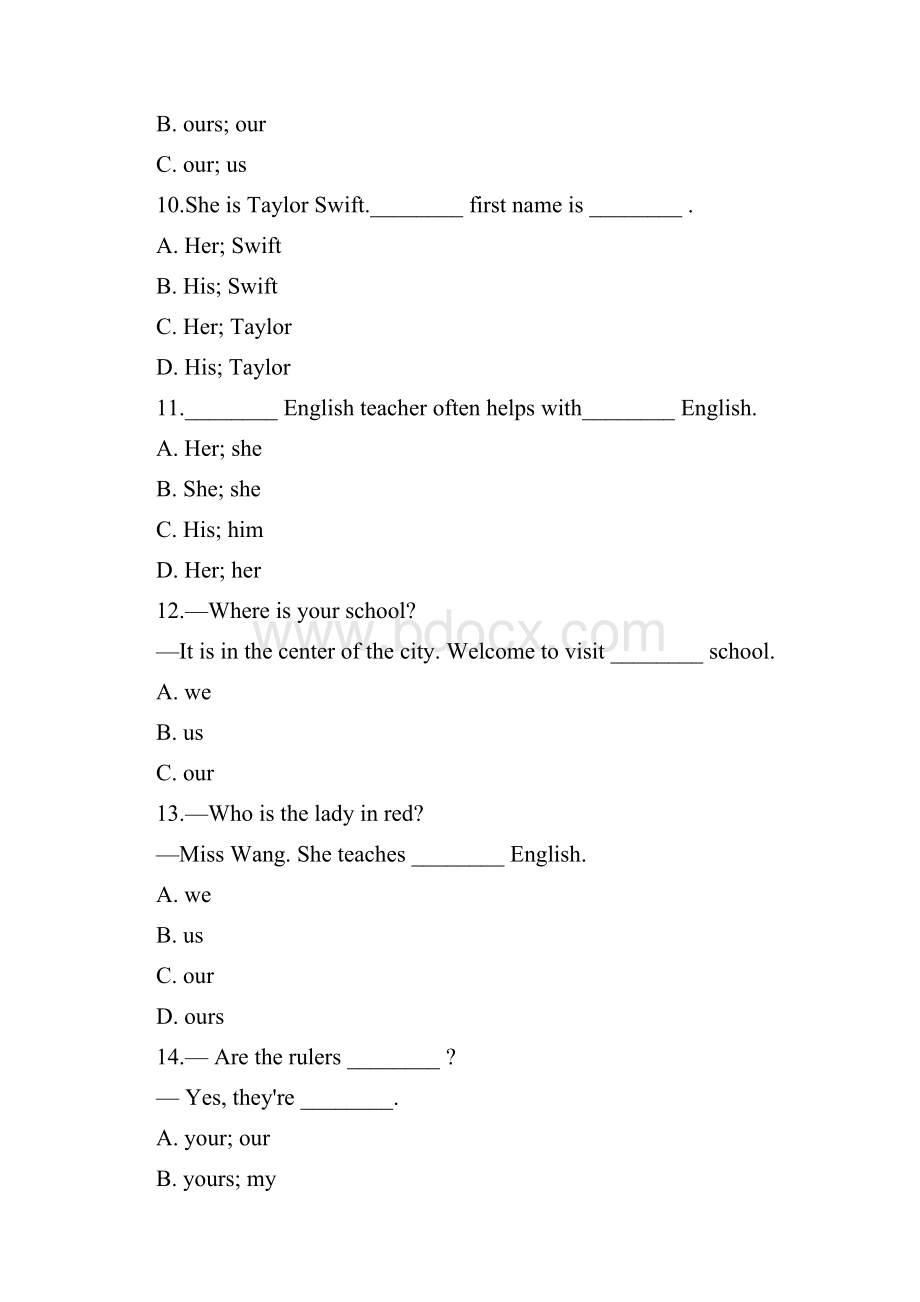 初中英语代词练习人称物主反身代词附答案+解析.docx_第3页