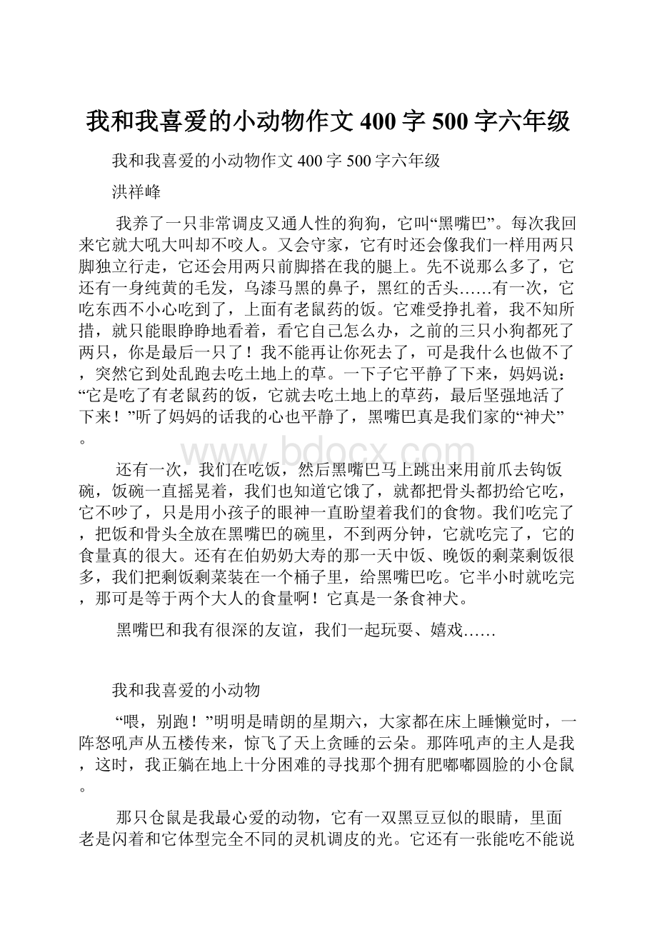 我和我喜爱的小动物作文400字500字六年级.docx