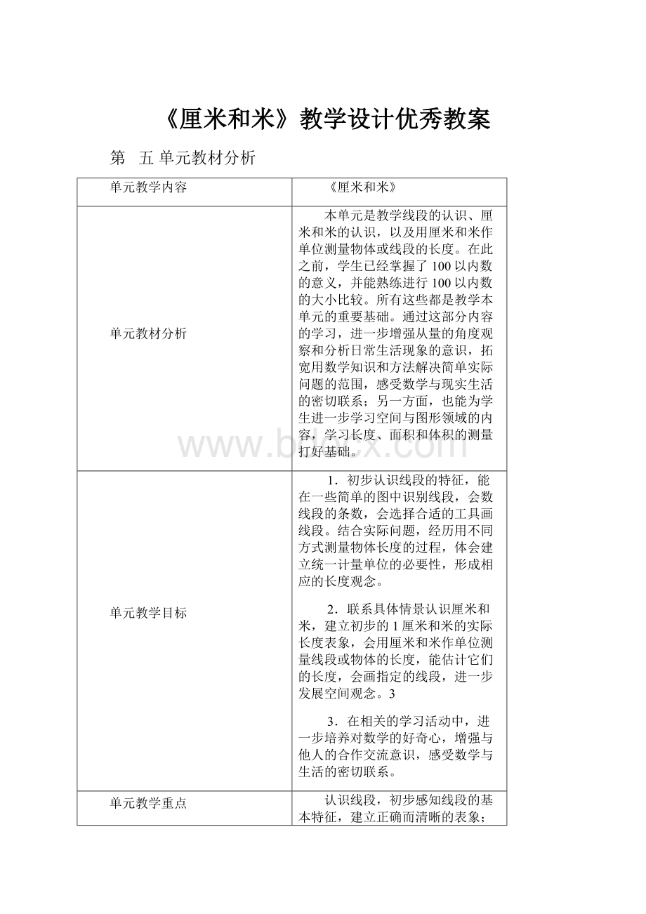 《厘米和米》教学设计优秀教案.docx