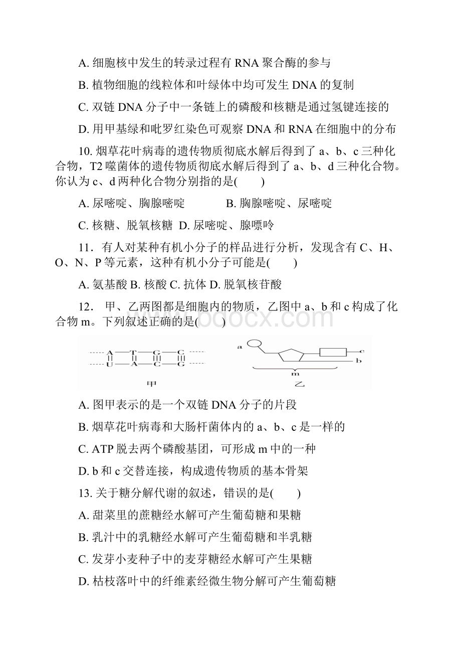 河北省邯郸市曲周县第一中学届高三上学期第一次摸底考试生物试题 Word版缺答案.docx_第3页