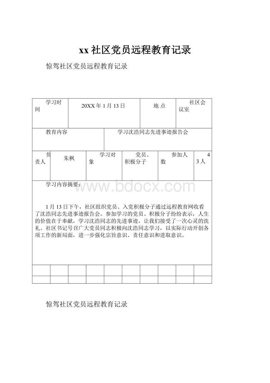 xx社区党员远程教育记录.docx_第1页