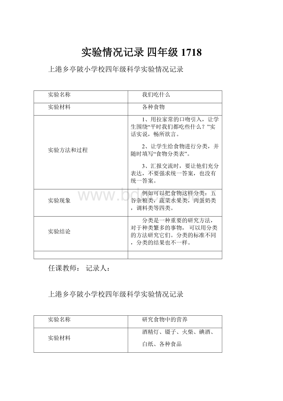 实验情况记录 四年级 1718.docx_第1页