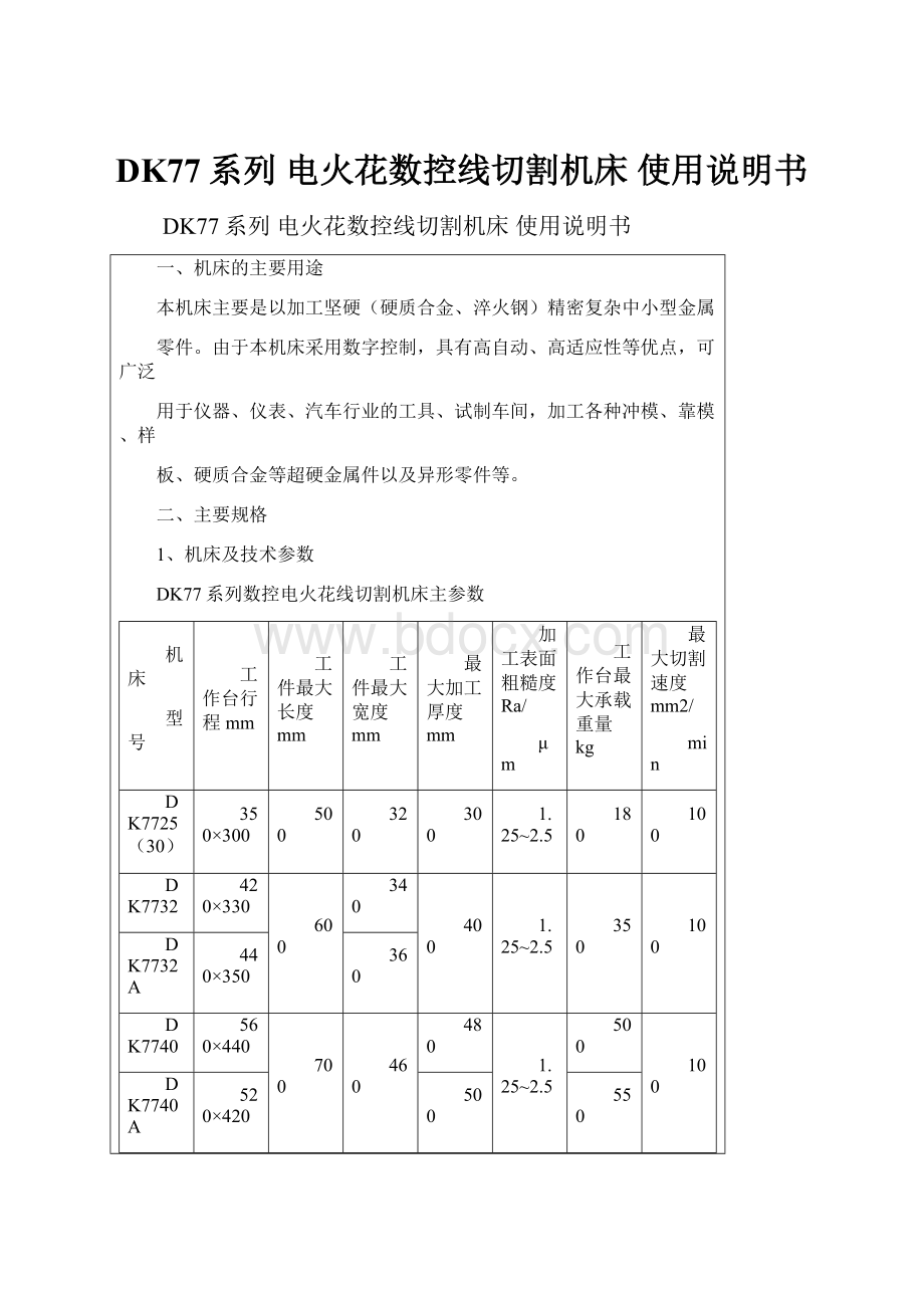 DK77系列 电火花数控线切割机床 使用说明书.docx