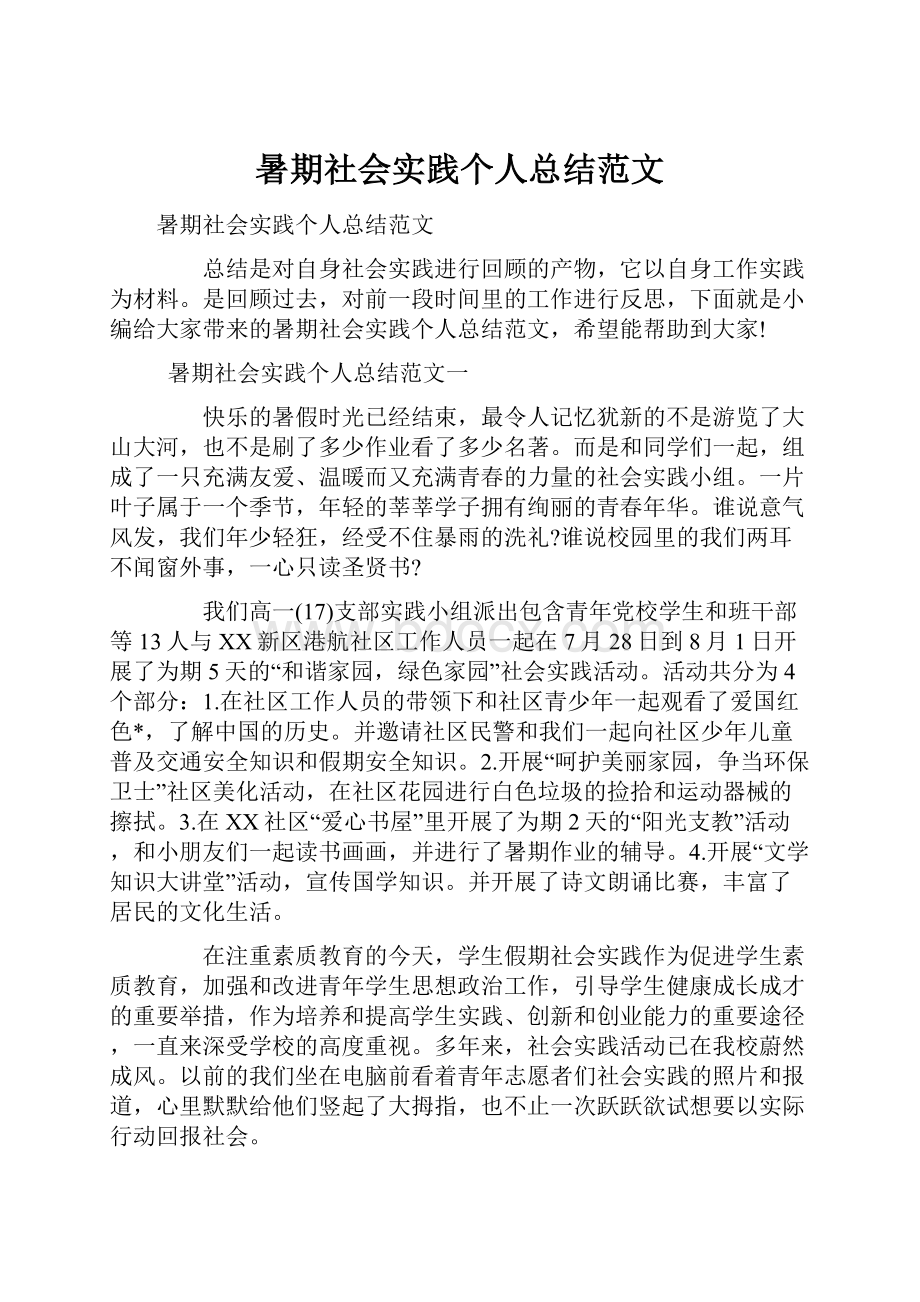 暑期社会实践个人总结范文.docx