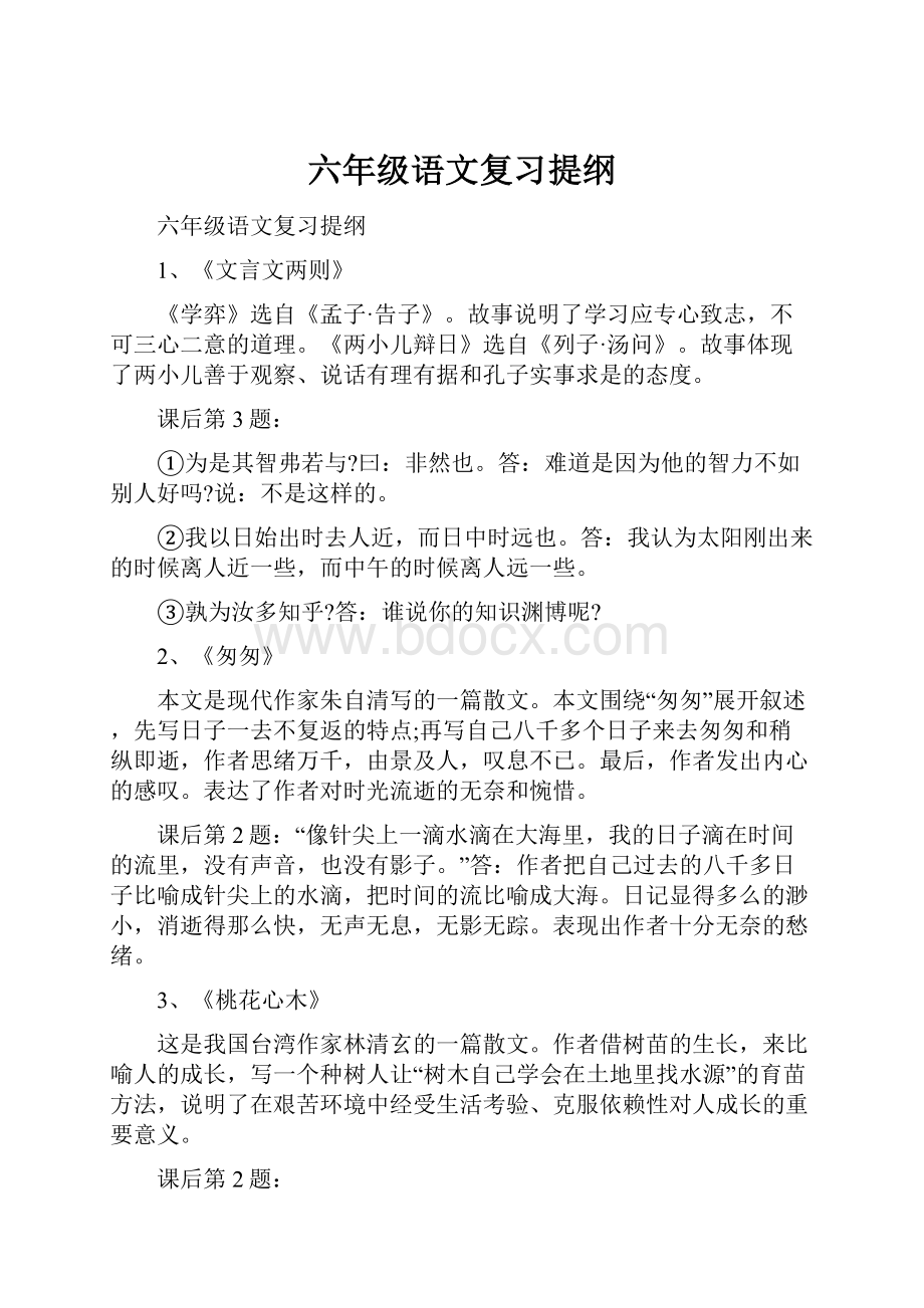 六年级语文复习提纲.docx