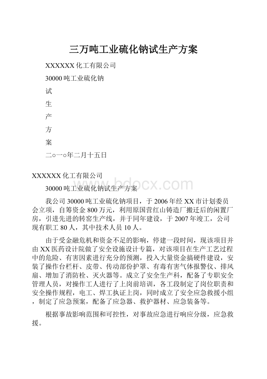 三万吨工业硫化钠试生产方案.docx