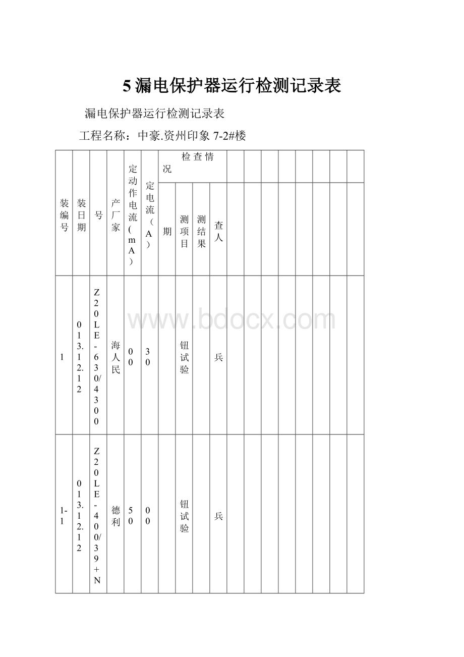 5漏电保护器运行检测记录表.docx_第1页