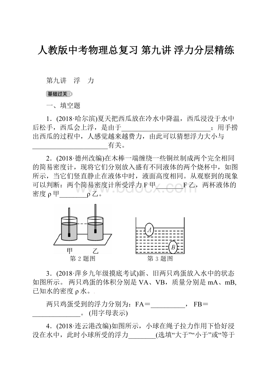 人教版中考物理总复习 第九讲 浮力分层精练.docx