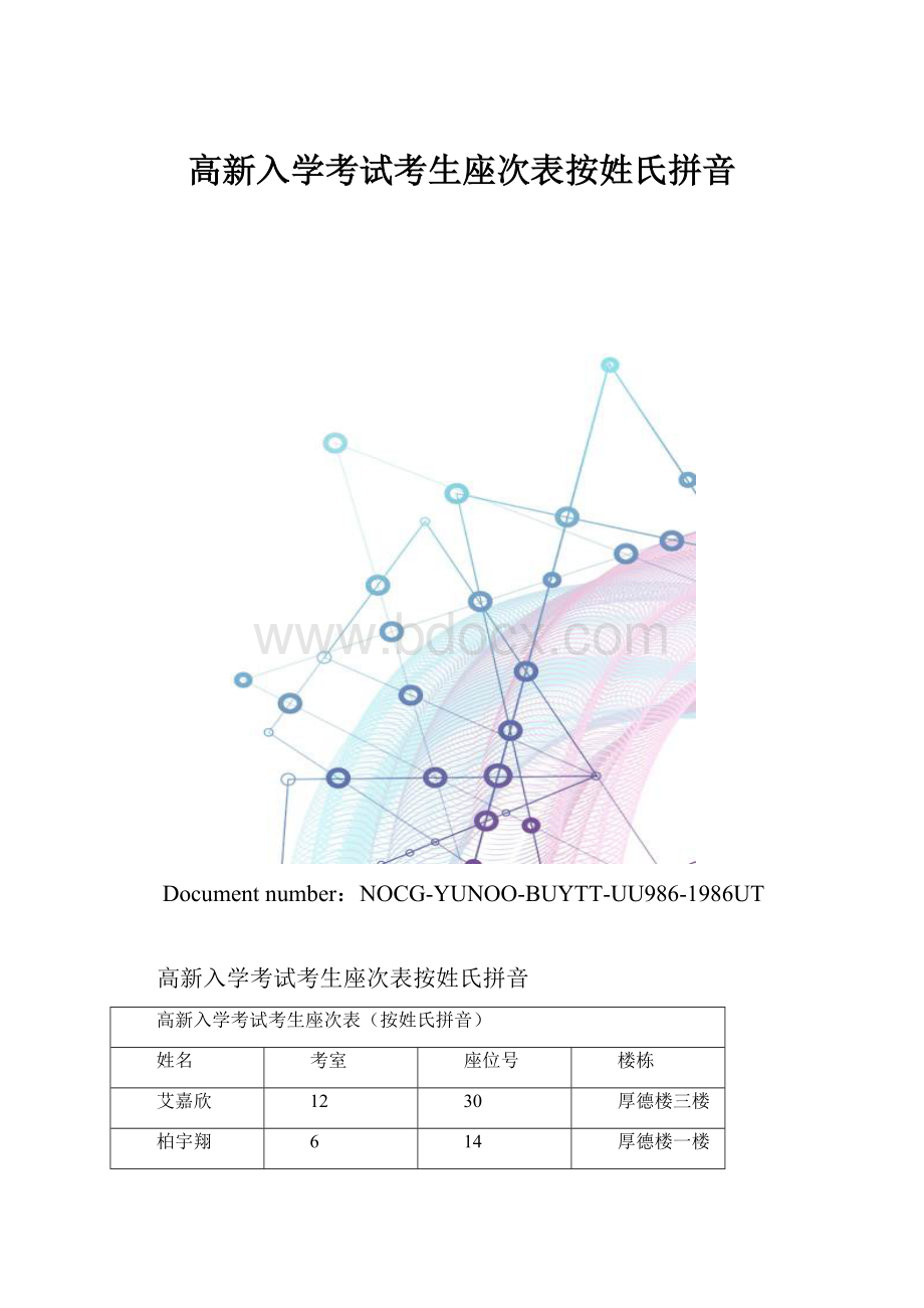 高新入学考试考生座次表按姓氏拼音.docx