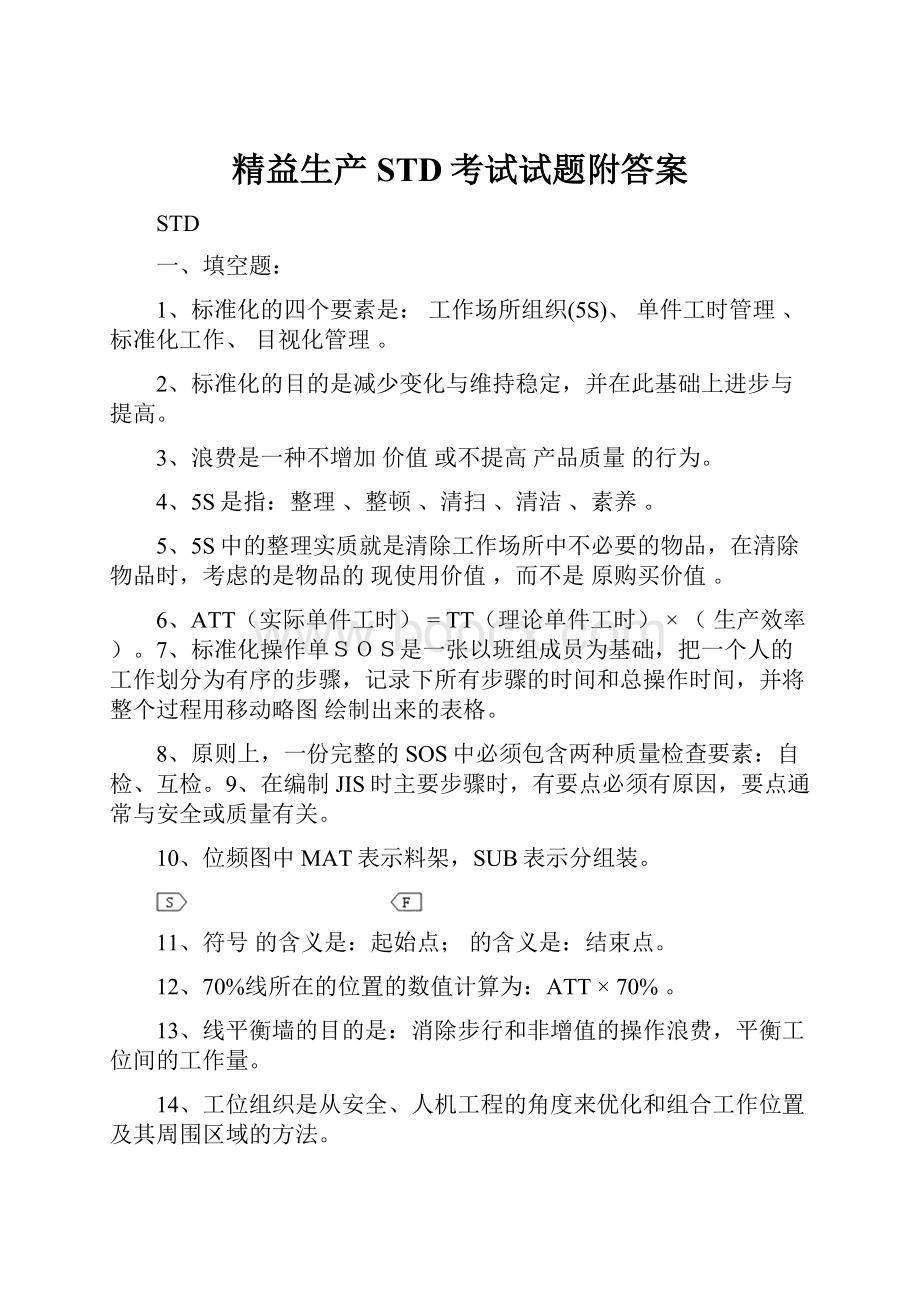 精益生产STD考试试题附答案.docx