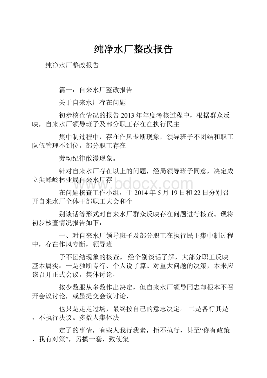 纯净水厂整改报告.docx