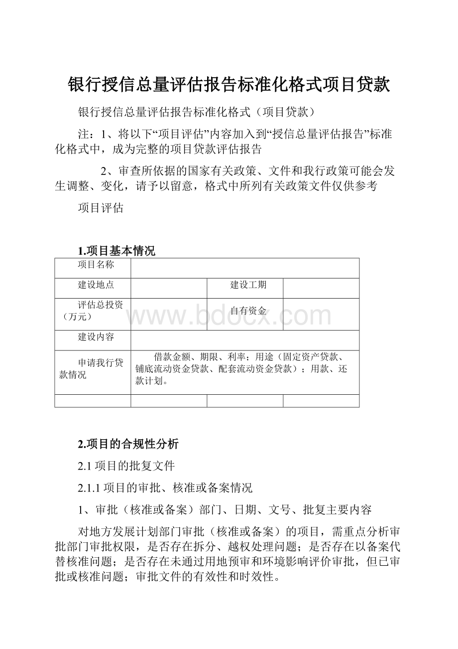 银行授信总量评估报告标准化格式项目贷款.docx_第1页