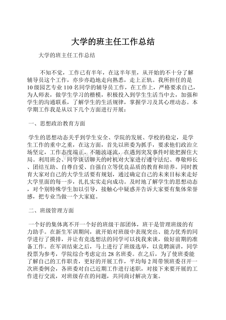 大学的班主任工作总结.docx