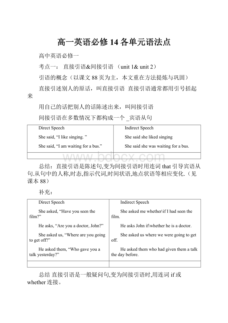 高一英语必修14各单元语法点.docx_第1页