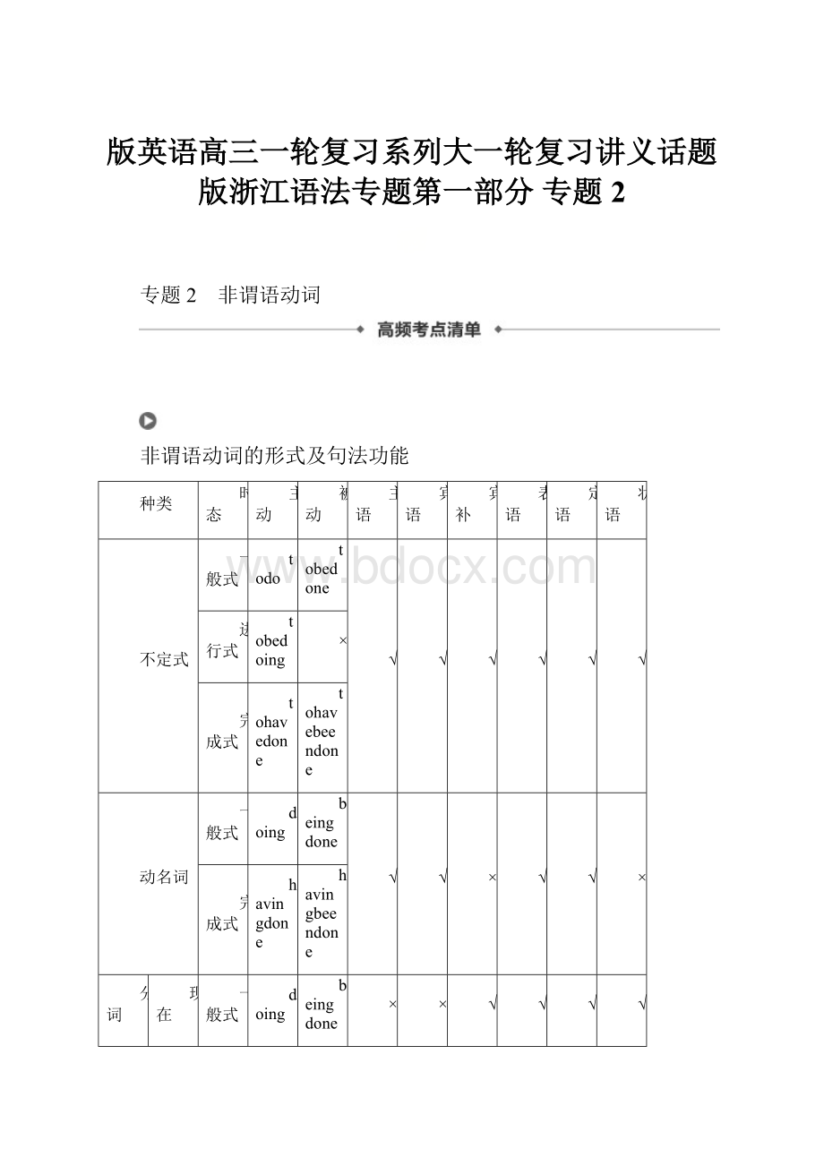 版英语高三一轮复习系列大一轮复习讲义话题版浙江语法专题第一部分 专题2.docx