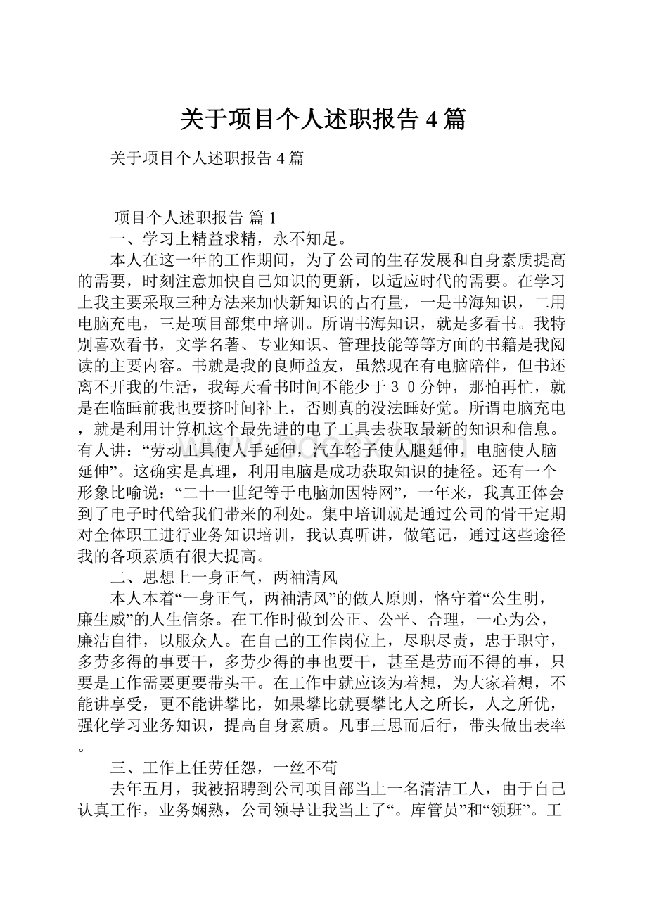 关于项目个人述职报告4篇.docx_第1页