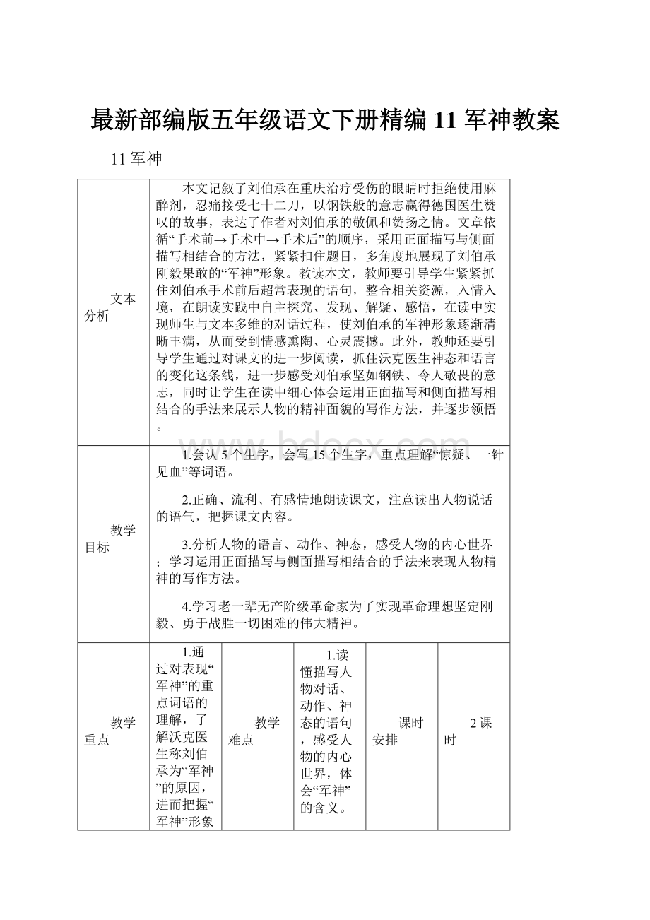 最新部编版五年级语文下册精编11 军神教案.docx_第1页