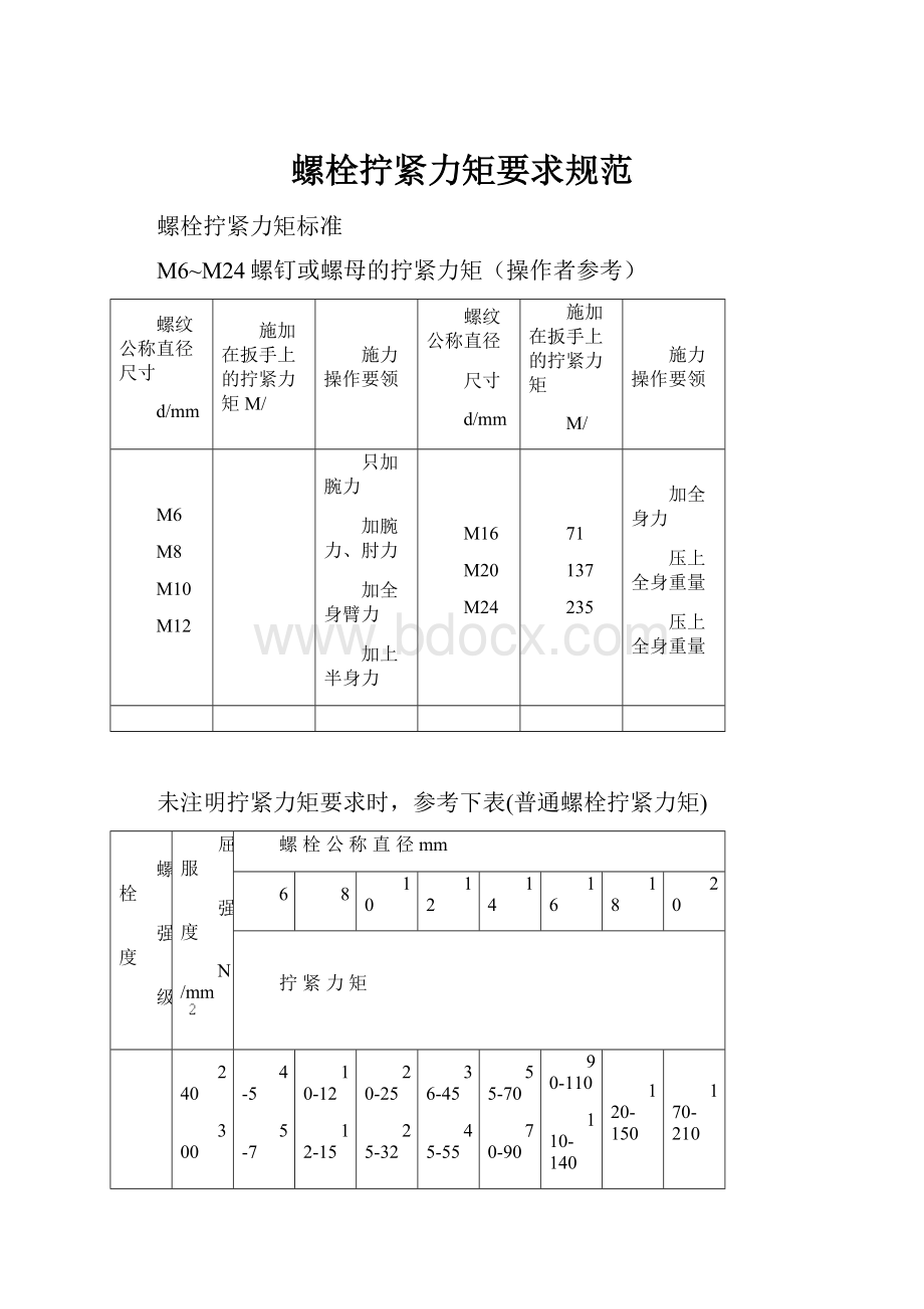 螺栓拧紧力矩要求规范.docx