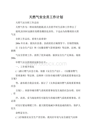 天然气安全员工作计划.docx