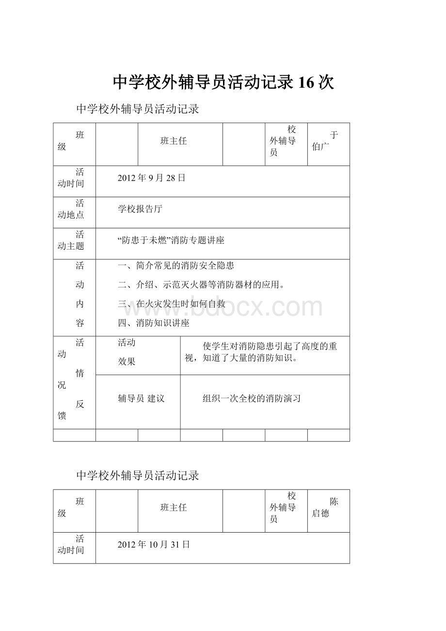 中学校外辅导员活动记录16次.docx_第1页