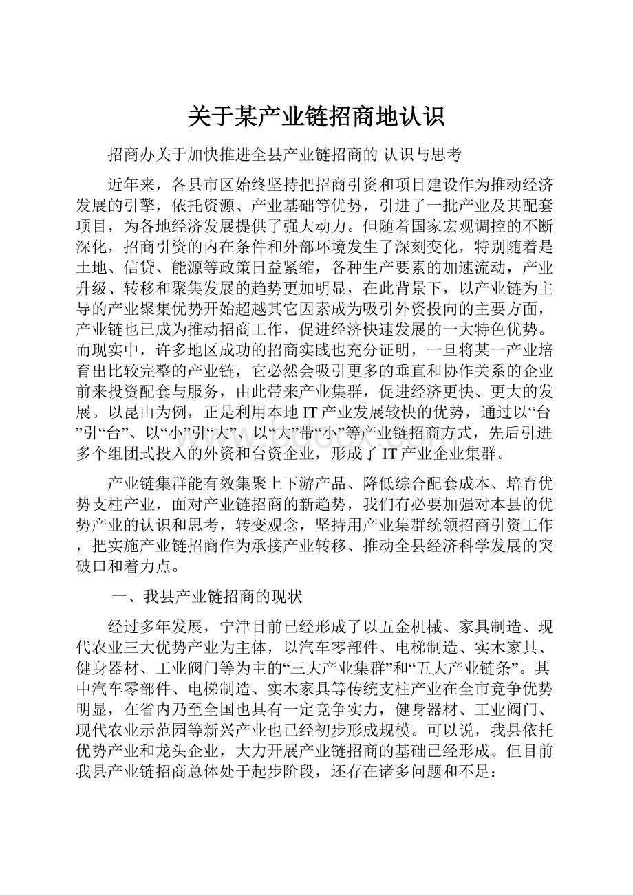 关于某产业链招商地认识.docx