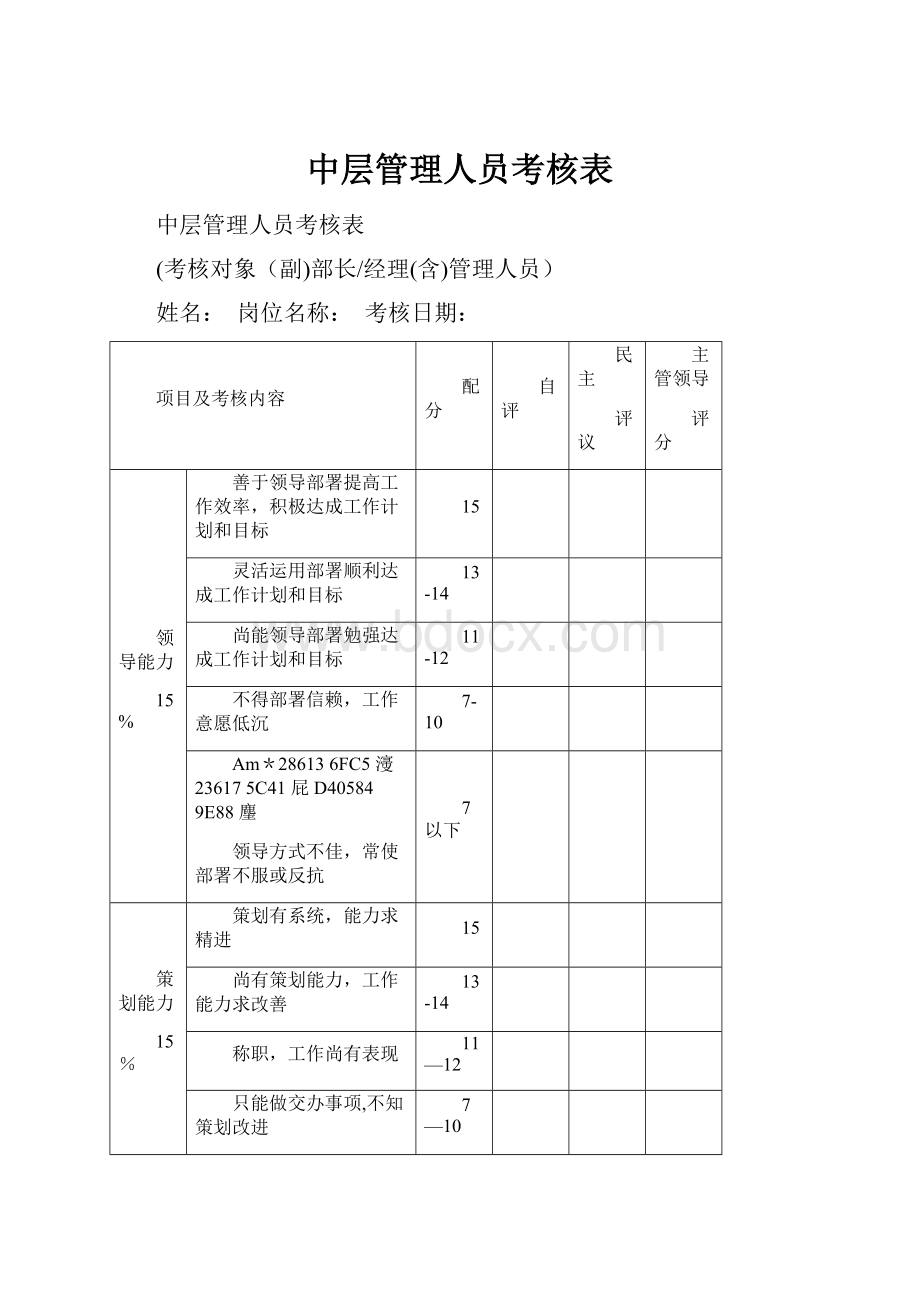 中层管理人员考核表.docx_第1页