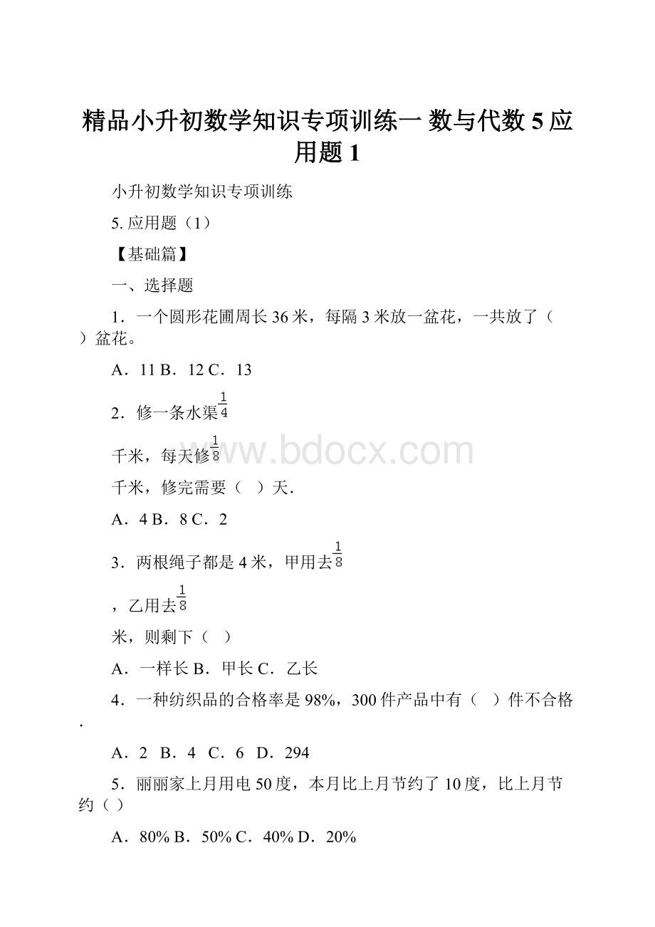 精品小升初数学知识专项训练一 数与代数5应用题1.docx_第1页