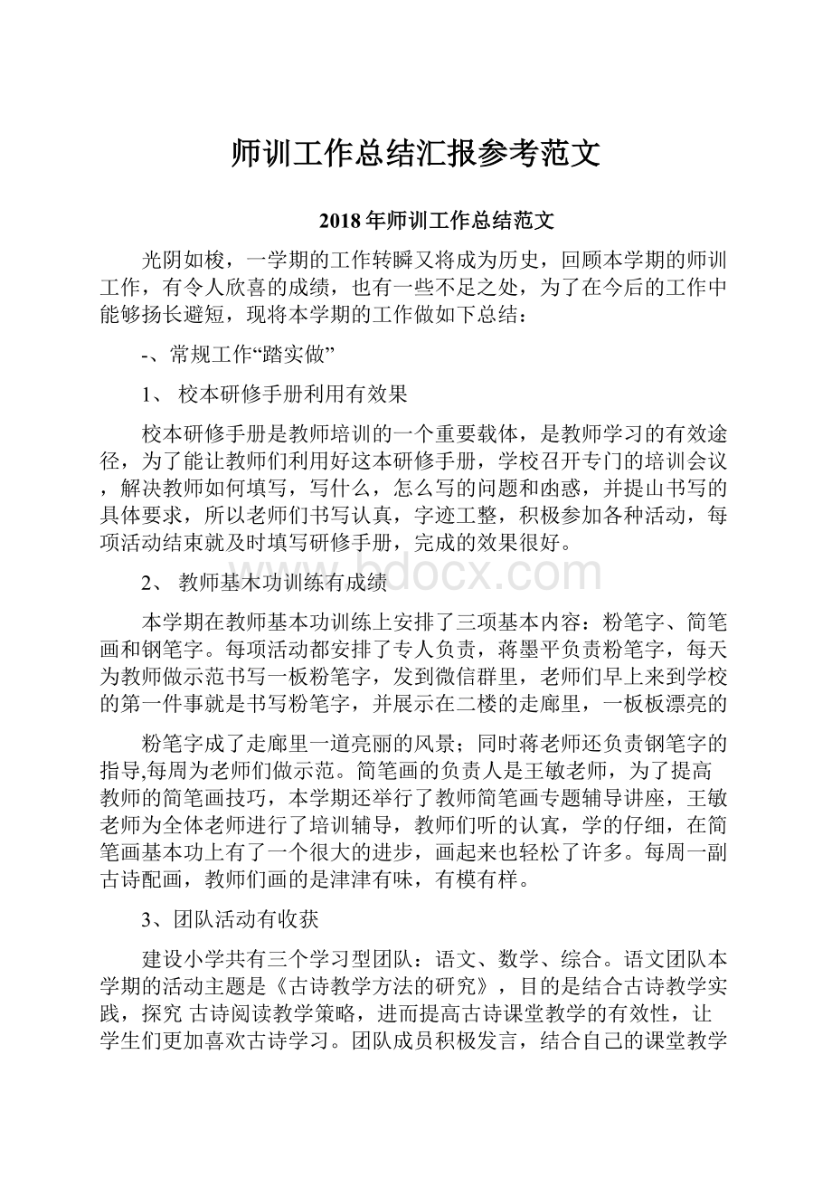 师训工作总结汇报参考范文.docx