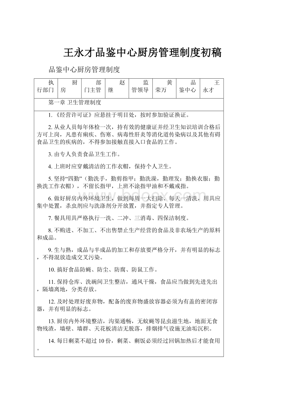 王永才品鉴中心厨房管理制度初稿.docx