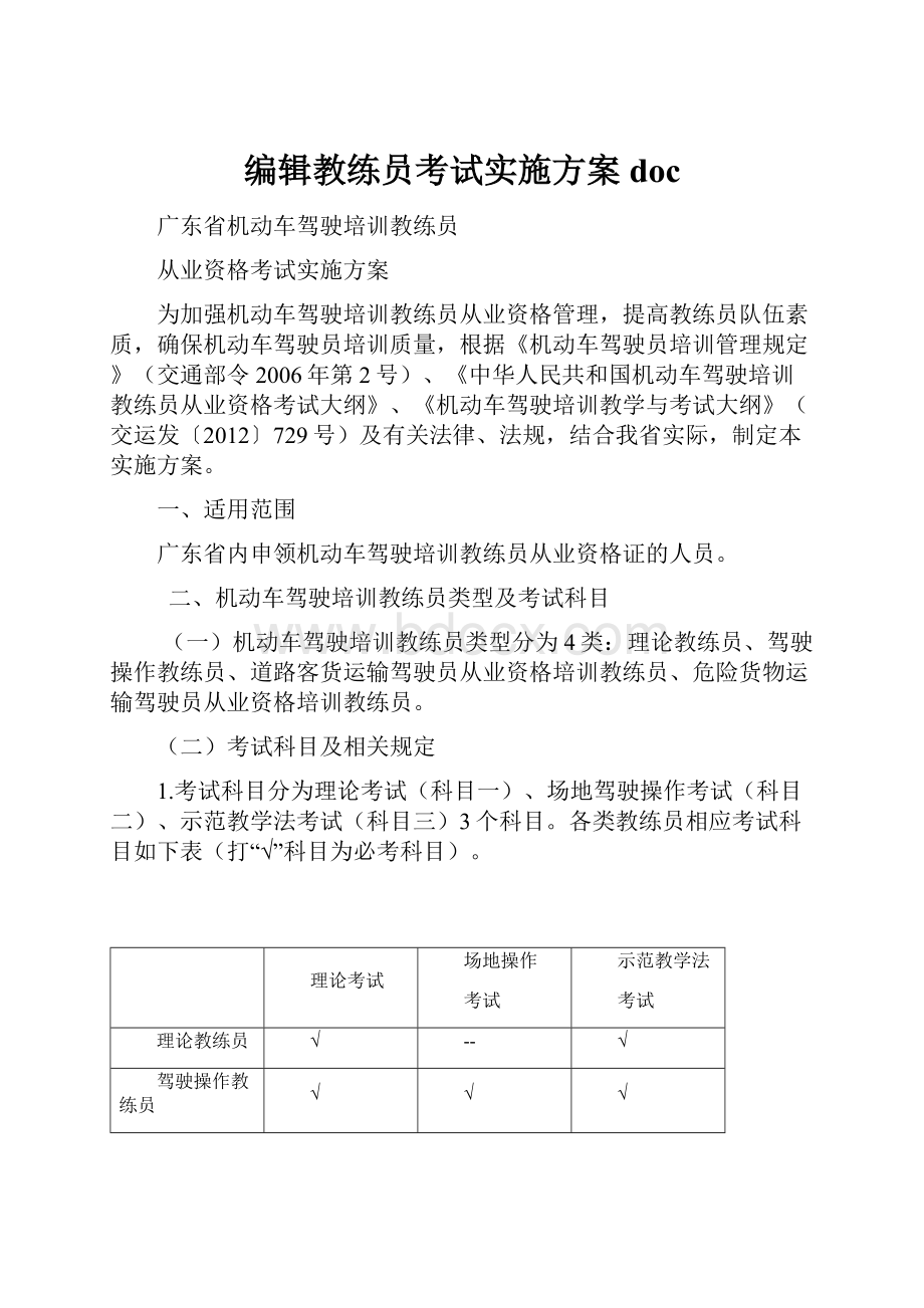 编辑教练员考试实施方案doc.docx