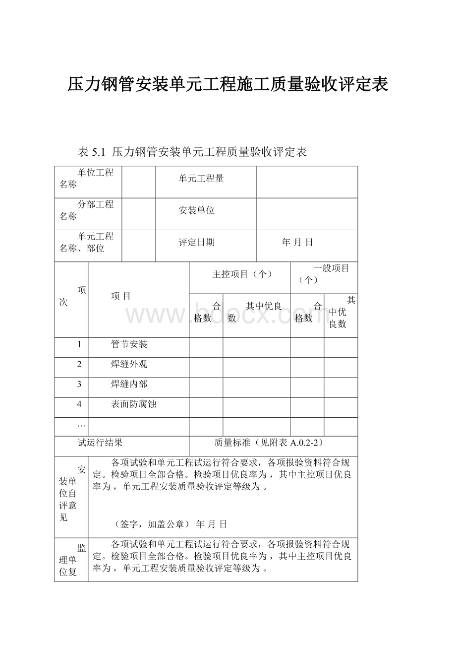 压力钢管安装单元工程施工质量验收评定表.docx