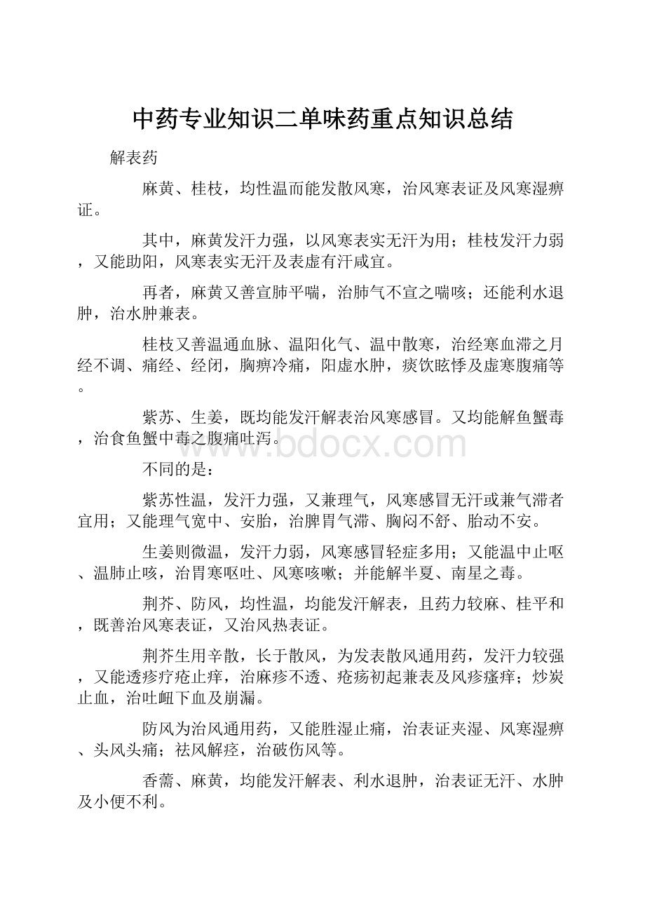 中药专业知识二单味药重点知识总结.docx_第1页