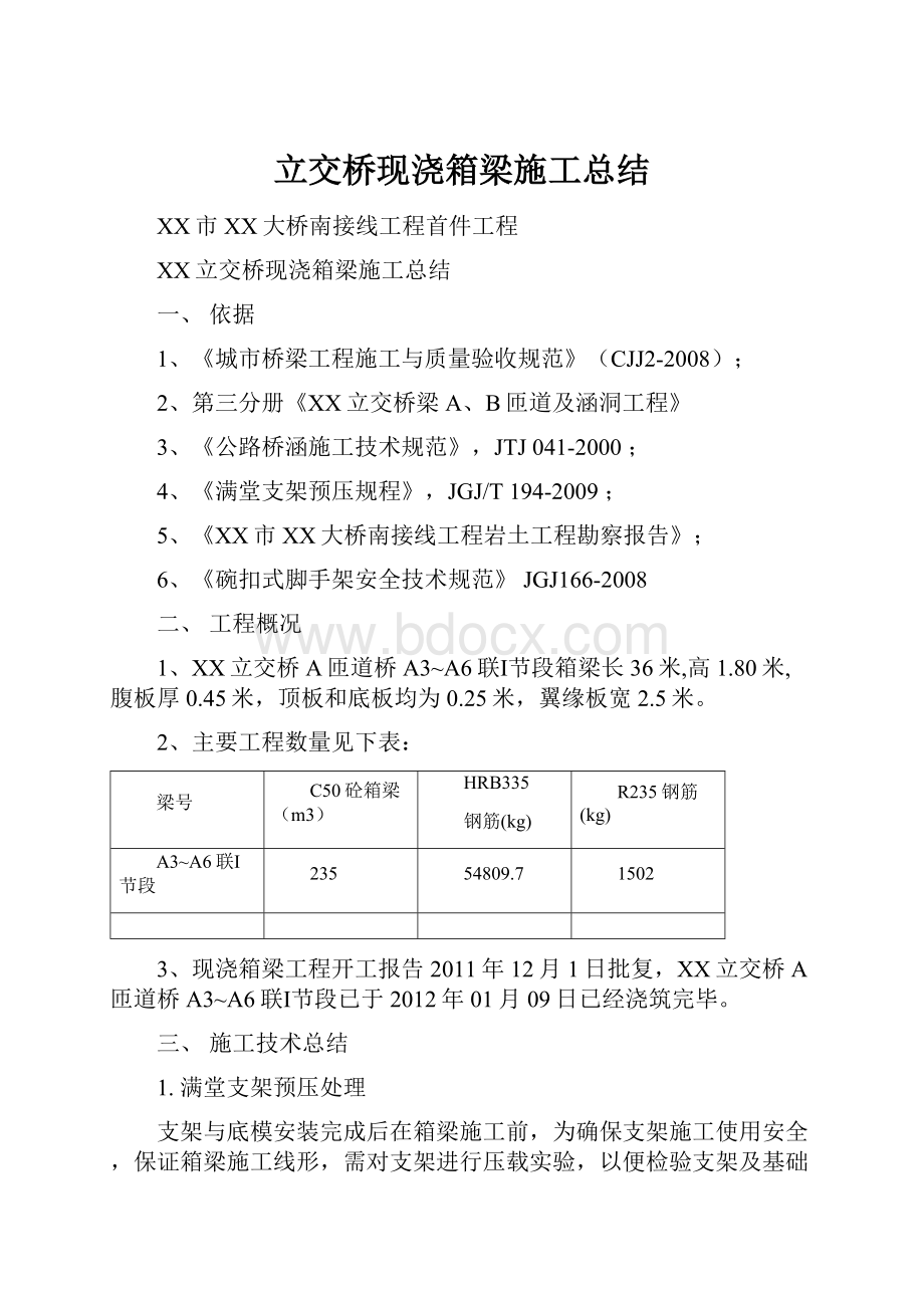 立交桥现浇箱梁施工总结.docx