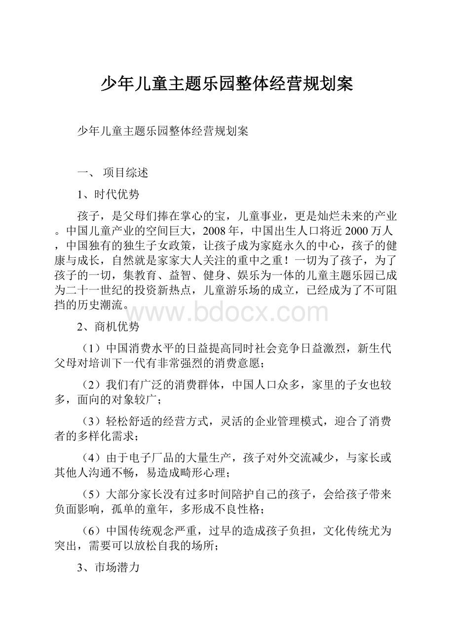 少年儿童主题乐园整体经营规划案.docx