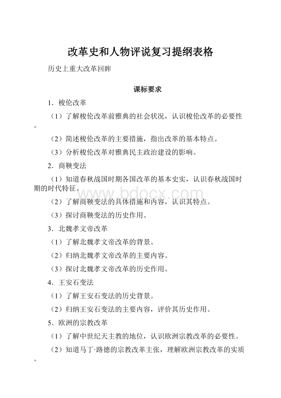 改革史和人物评说复习提纲表格.docx