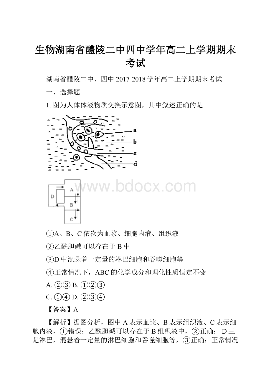 生物湖南省醴陵二中四中学年高二上学期期末考试.docx