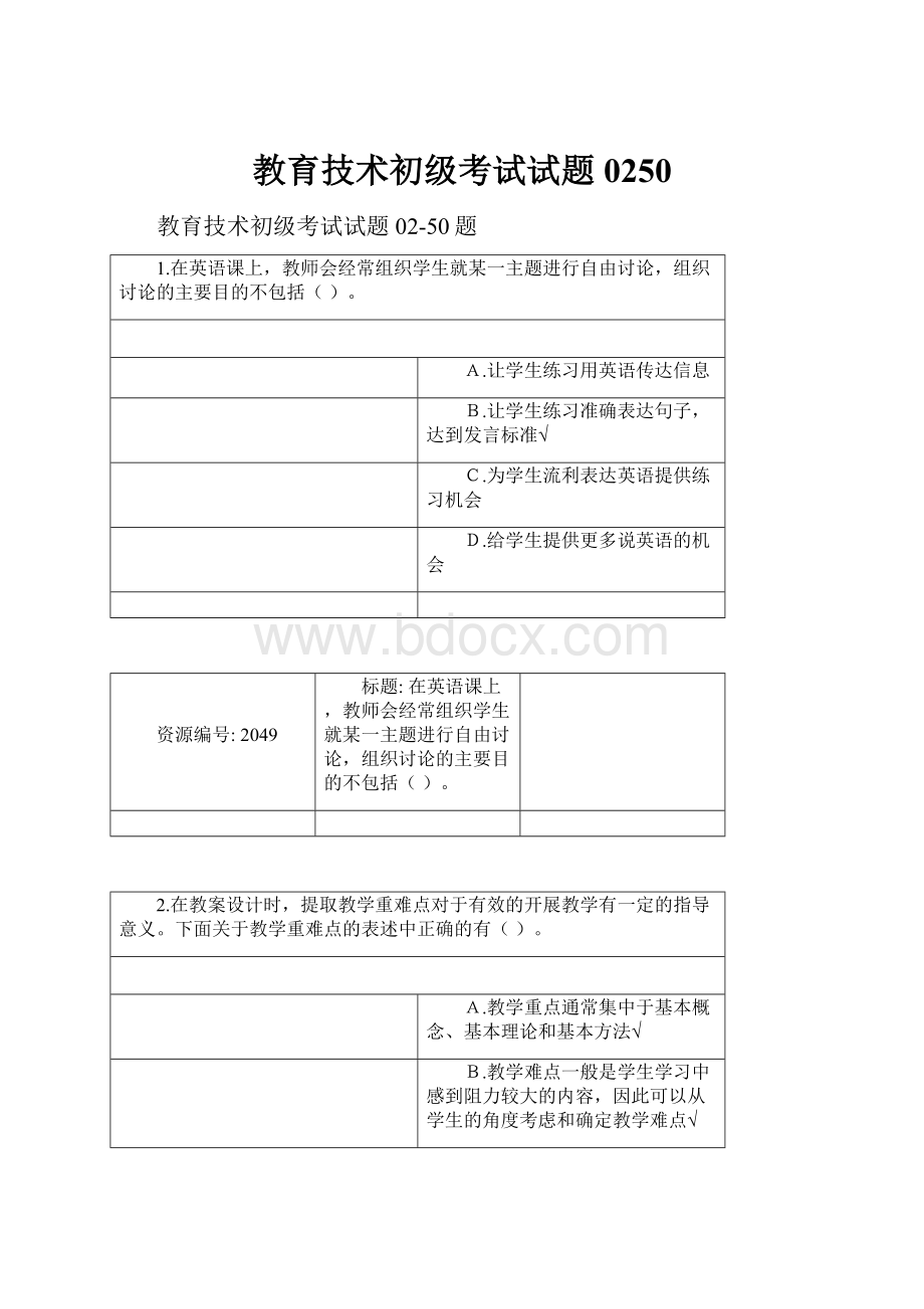 教育技术初级考试试题0250.docx